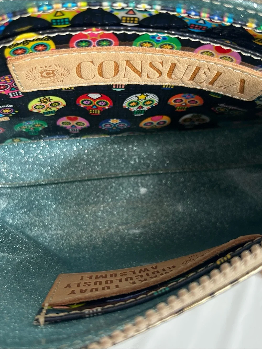 Consuela Metallic Gold Leopard-Print Crossbody with Tan Strap